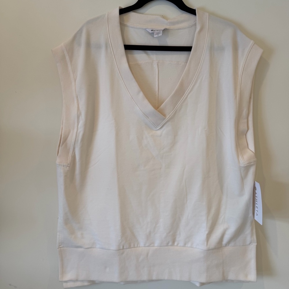 Athleta Off-White V-Neck Sweatshirt Sleeveless Size L NWT